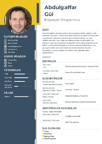 Bilgisayar Programcısı CV Örnekleri cv indir